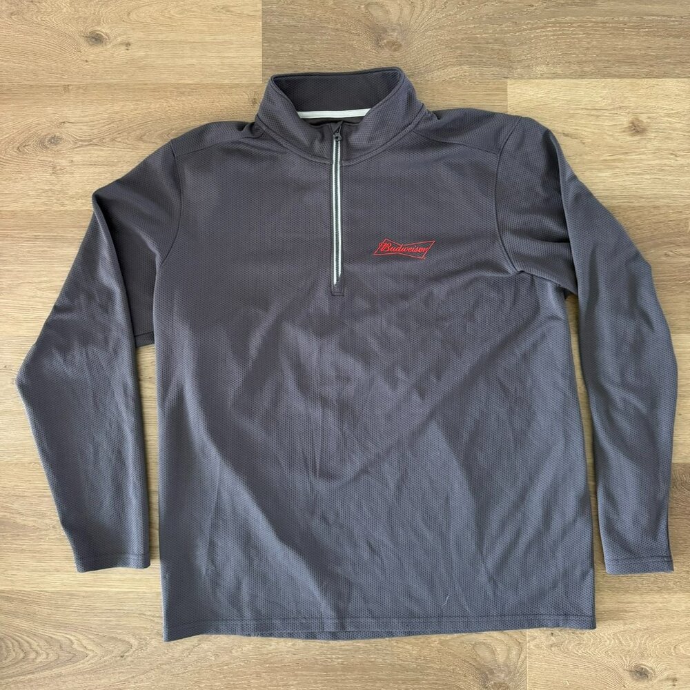Budweiser grey quarter half zip longsleeve sweater shirt ironic beer bud light